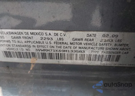 2009 Volkswagen Jetta Se from USA, damaged, VIN 3VWRM71K69M133583